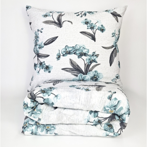 Pościel z Kory PREMIUM Lilia Wytrzymała- Turkusowe kokardki  1077, poduszka i kołdra ubrana w pościel